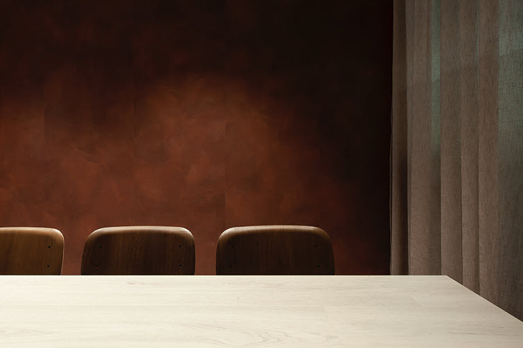 The Lime earth baked wall finish in this room gives a rusty look